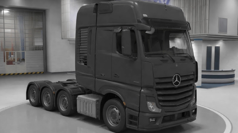 Imagen de un Camion Mercedes de color gris del videojuego Euro Truck Simulator 2