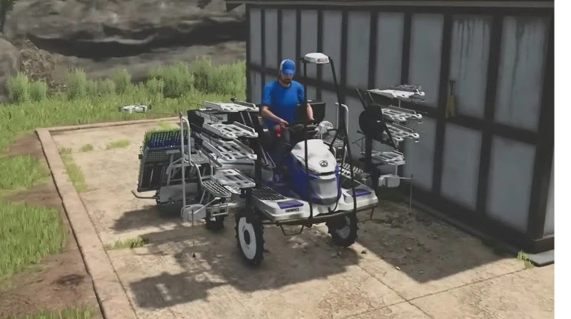 Imagen de un tractor especializado para arroz en el videojuego Farming Simulator 25