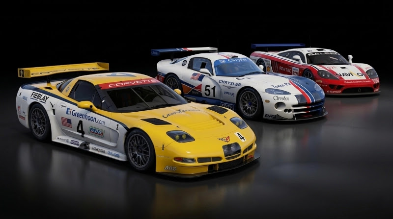 Imagen de tres coches icónicos dentro del videojuego Project Motor Racing