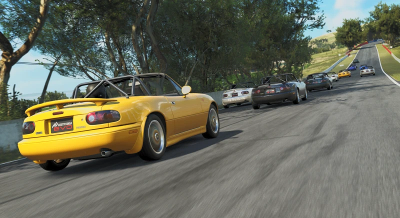 imagen que muestra varios Mazda mx-5 corriendo en ac evo