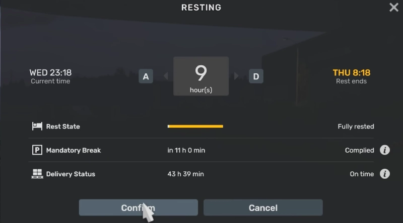 Mecánica de descanso en el ETS 2