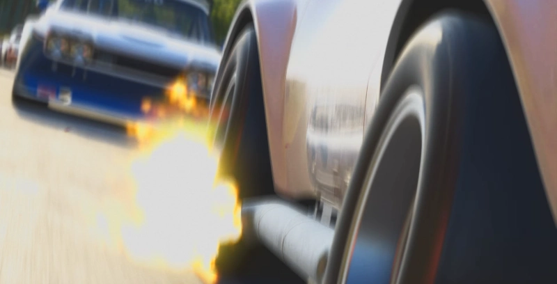 explosion de el escape de un coche en project motor racing
