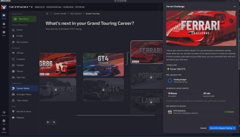 Modo carrera Iracing