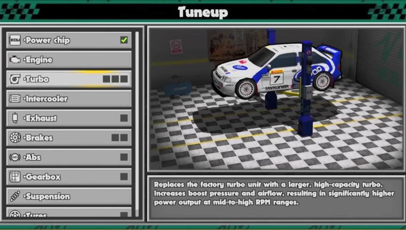taller de mejores en el videojuego Super Woden Rally Edge